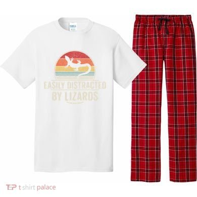Retro Easily Distracted By Lizards Funny Lizard Lover Great Gift Pajama Set