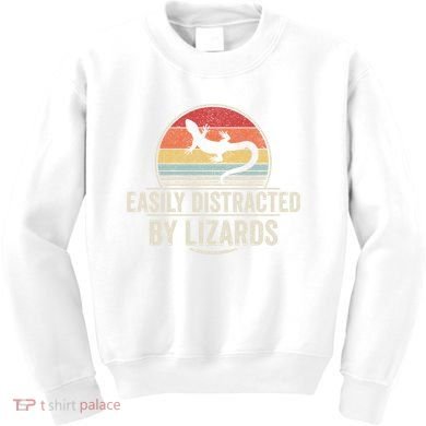 Retro Easily Distracted By Lizards Funny Lizard Lover Great Gift Kids Sweatshirt