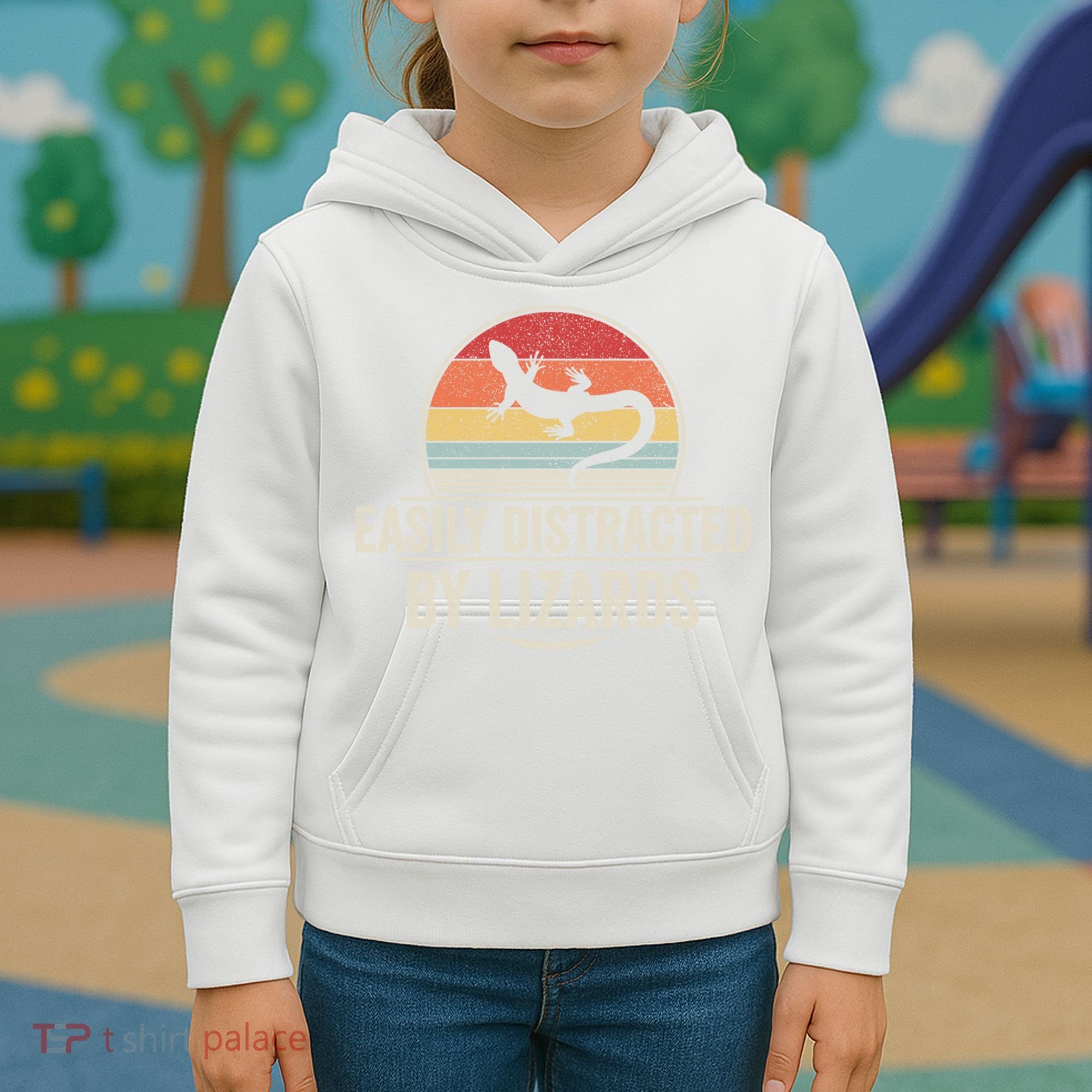 Retro Easily Distracted By Lizards Funny Lizard Lover Great Gift Kids Hoodie