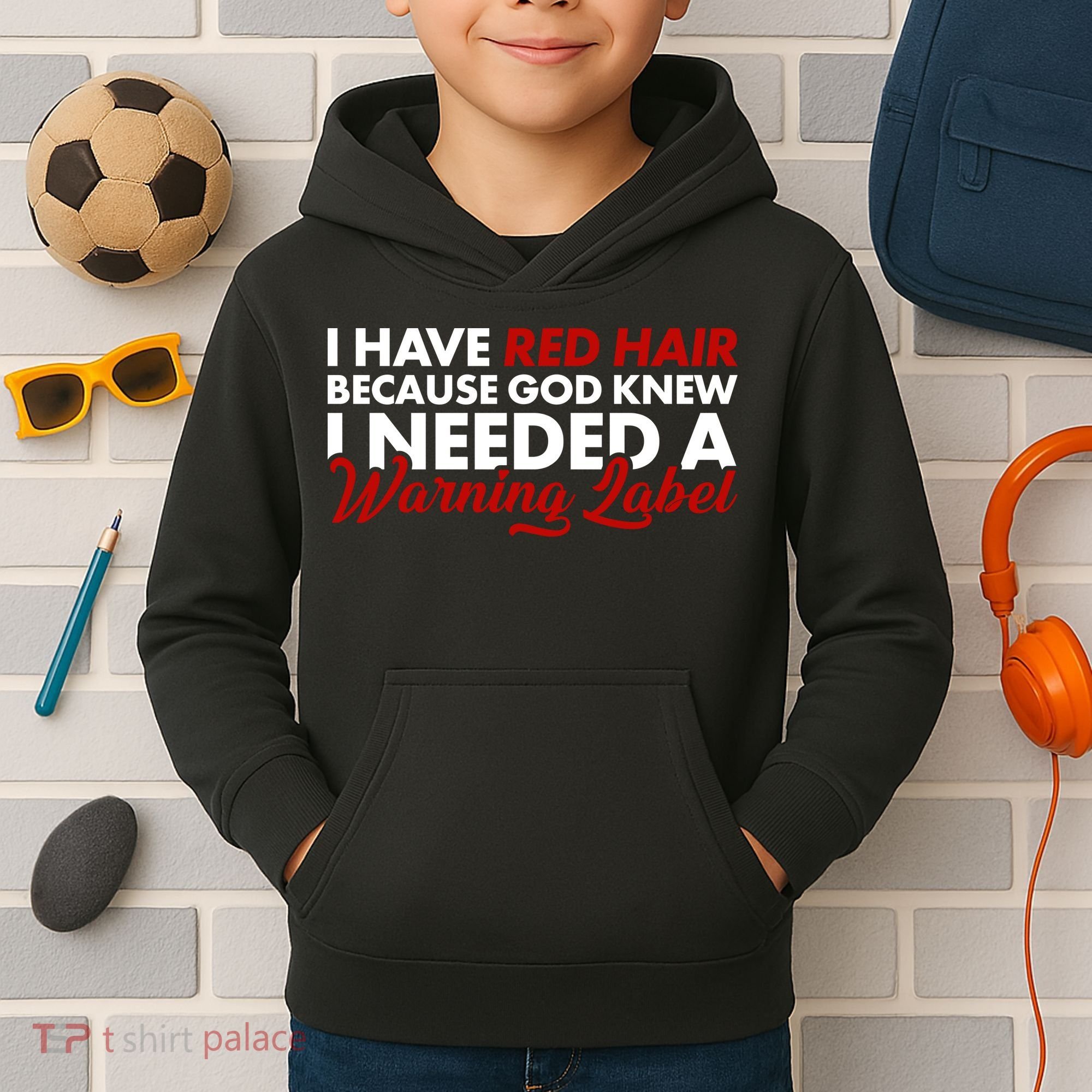  Redhead God Gave Me A Warning Label Kids Hoodie