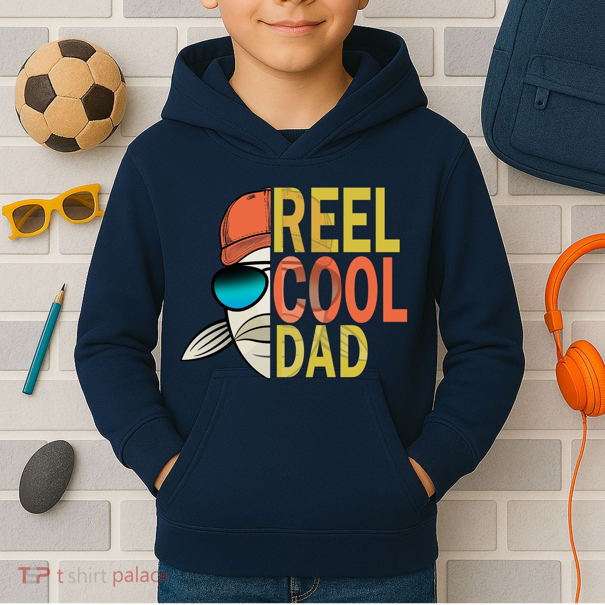 Reel Cool Fishing Dad Funny Kids Hoodie