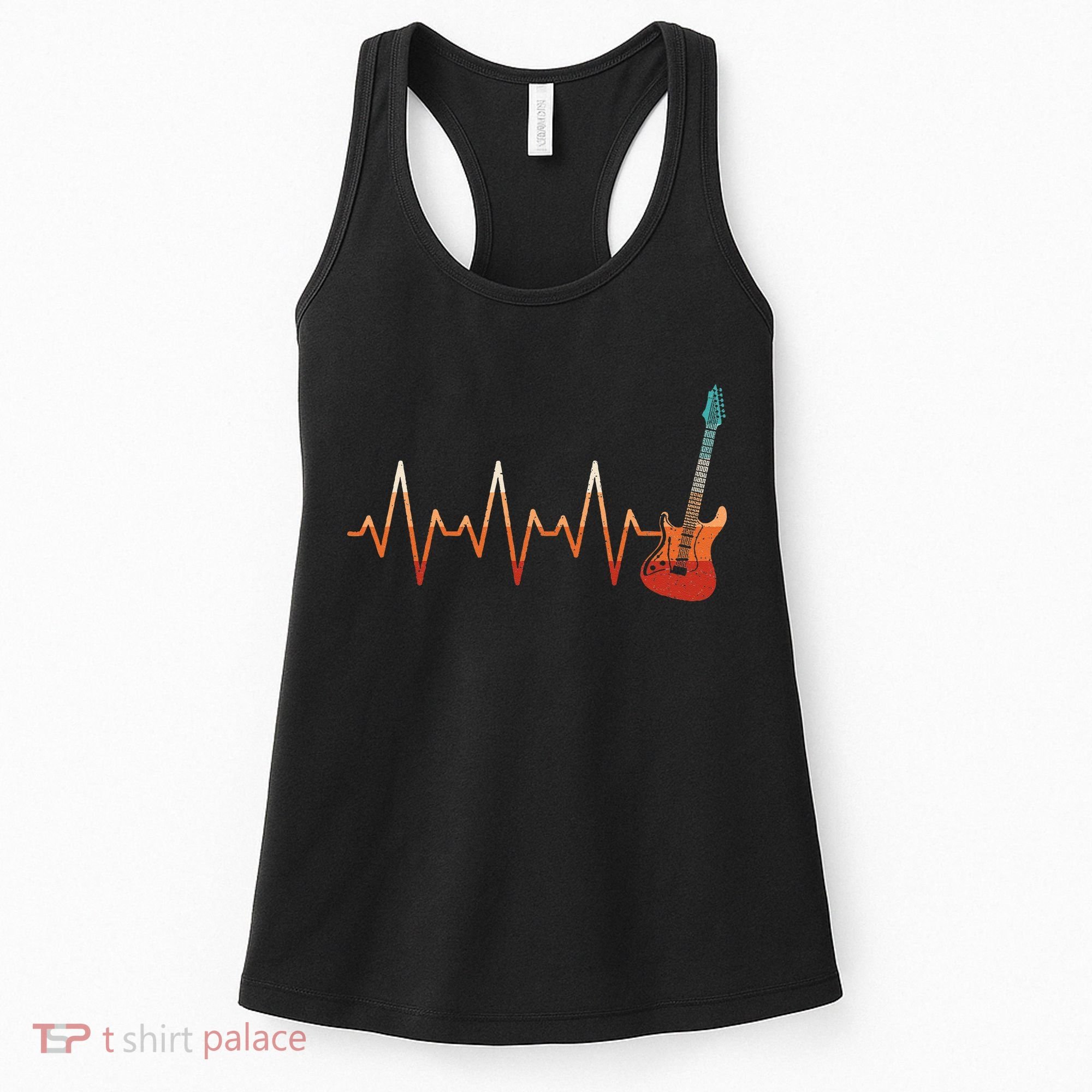 Retro Electric Guitar Heartbeat Guitarist Rock Music Band Women's Tank Top