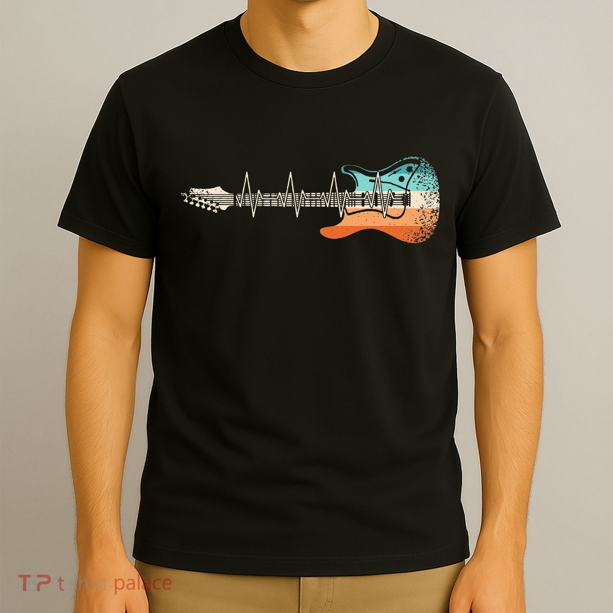 Retro Electric Guitar Heartbeat Rock Musician Guitarist T-Shirt