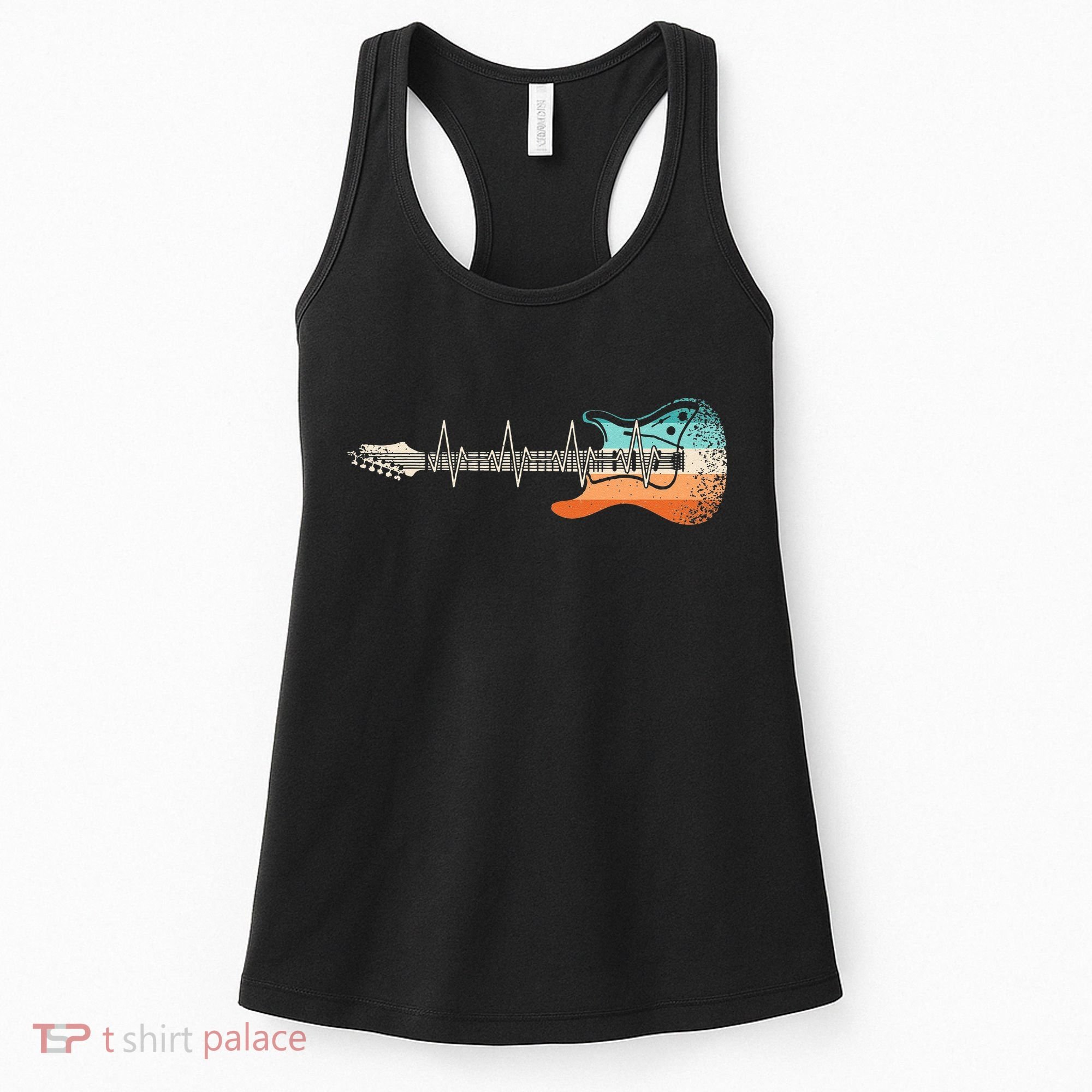 Retro Electric Guitar Heartbeat Rock Musician Guitarist Women's Tank Top