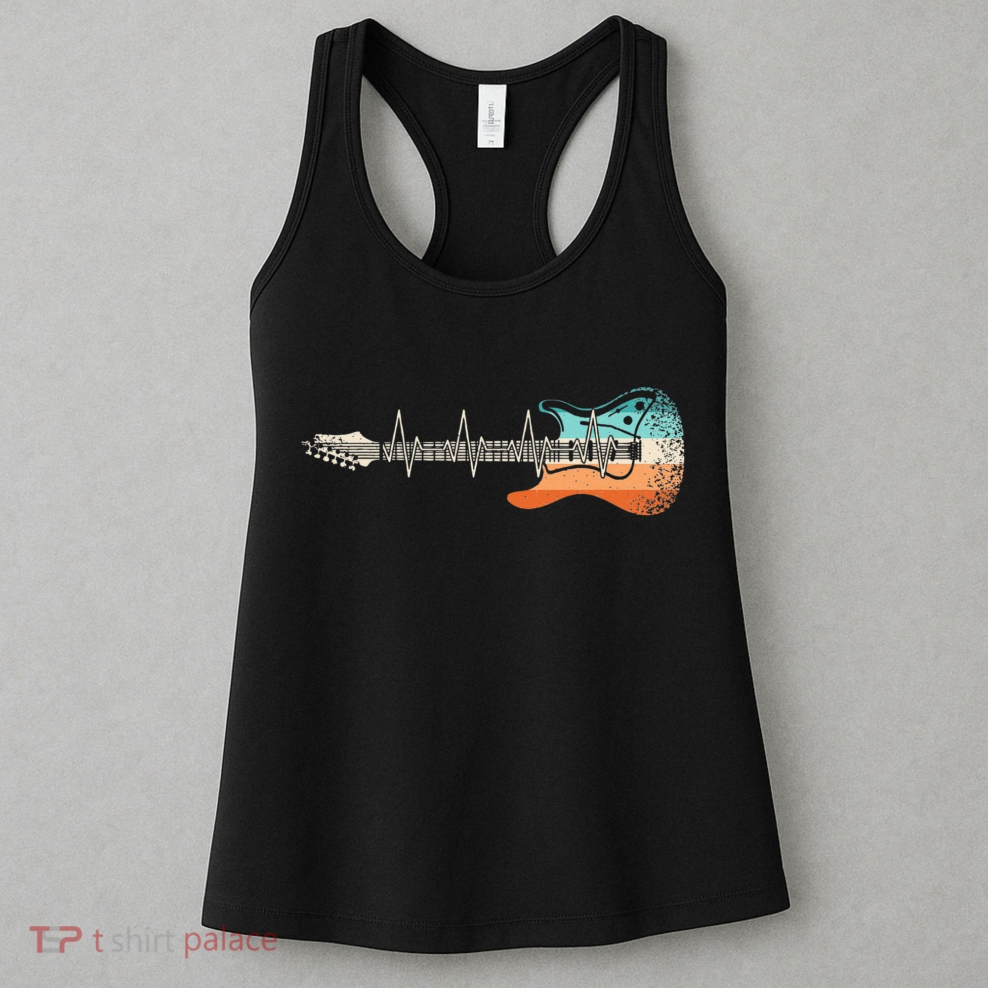 Retro Electric Guitar Heartbeat Rock Musician Guitarist Women's Tank Top