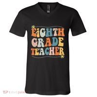 Retro Eighth Grade Teacher Funny 8th Grade Teacher Life V-Neck T-Shirt thumb 0