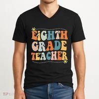 Retro Eighth Grade Teacher Funny 8th Grade Teacher Life V-Neck T-Shirt thumb 2
