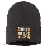 Retro Eighth Grade Teacher Funny 8th Grade Teacher Life Sustainable Knit Beanie thumb 0