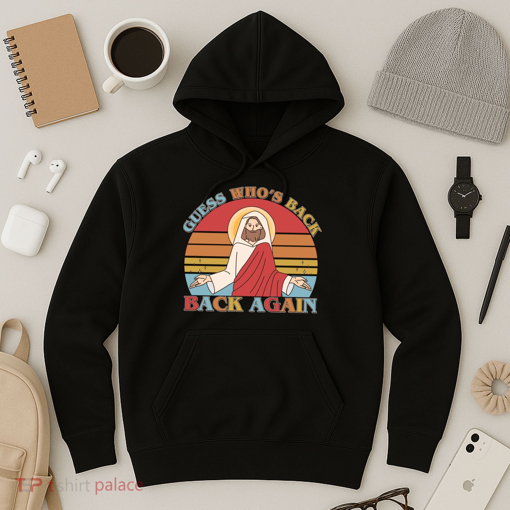 Retro Easter Guess Who Back Again Jesus Resurrection Hoodie