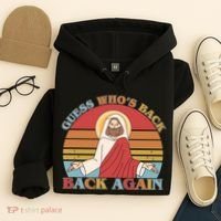 Retro Easter Guess Who Back Again Jesus Resurrection Hoodie thumb 4