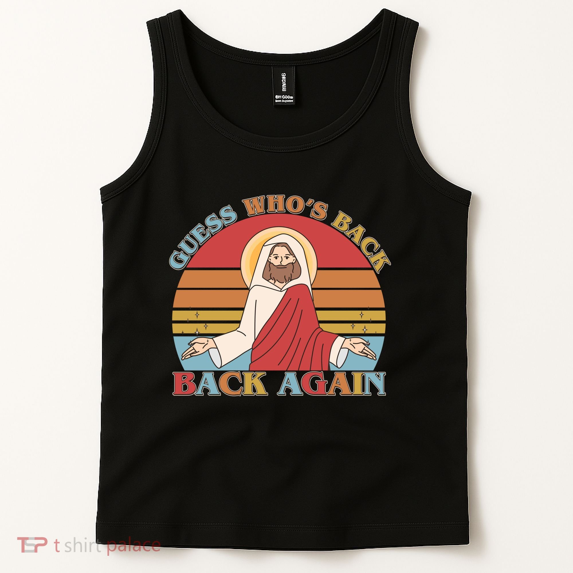 Retro Easter Guess Who Back Again Jesus Resurrection Tank Top