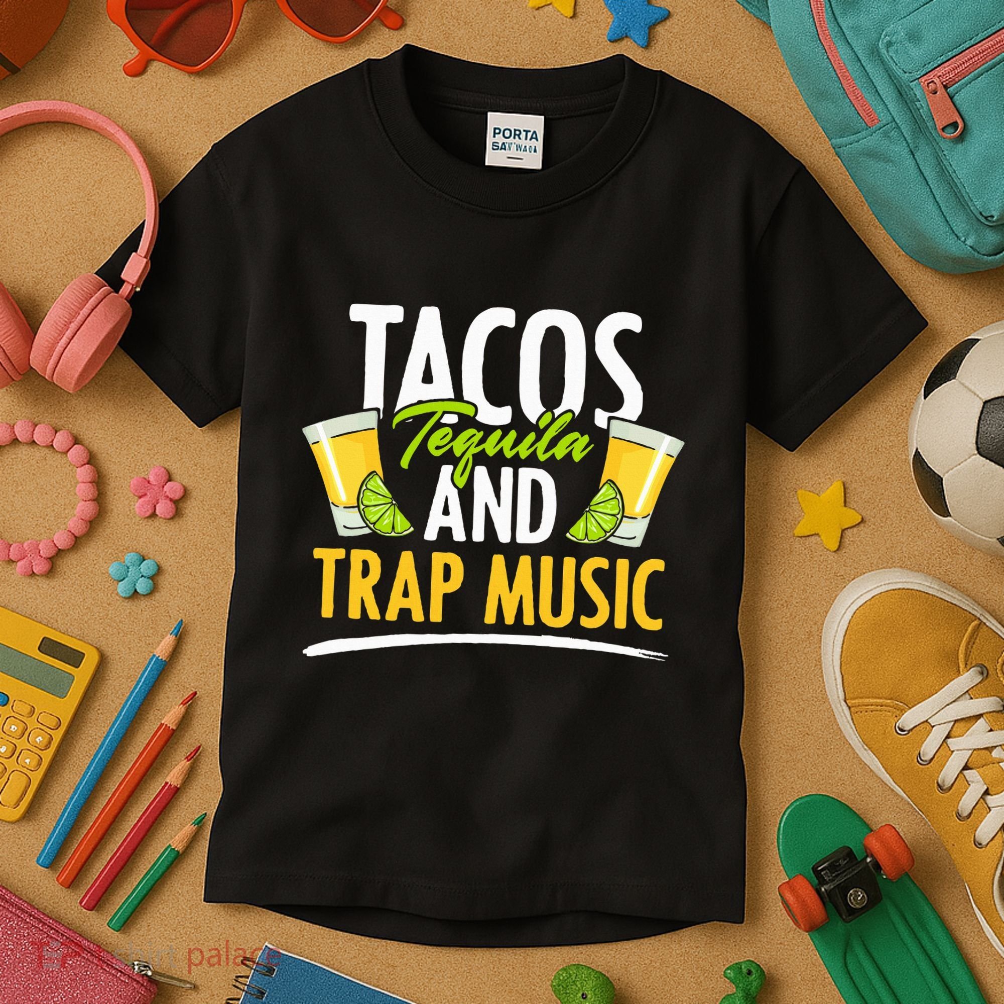 Rap Edm Hiphop Rapper Tacos Tequila And Trap Music Kids T-Shirt