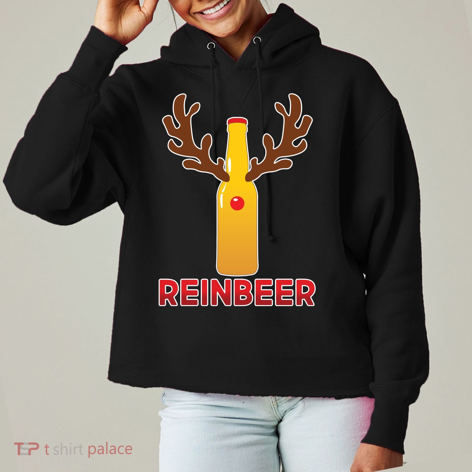 Reinbeer Funny Christmas Beer Reindeer Ladies Heavyweight Boxy Pullover Hoodie