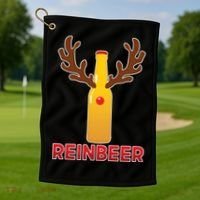 Reinbeer Funny Christmas Beer Reindeer Golf Towel thumb 1