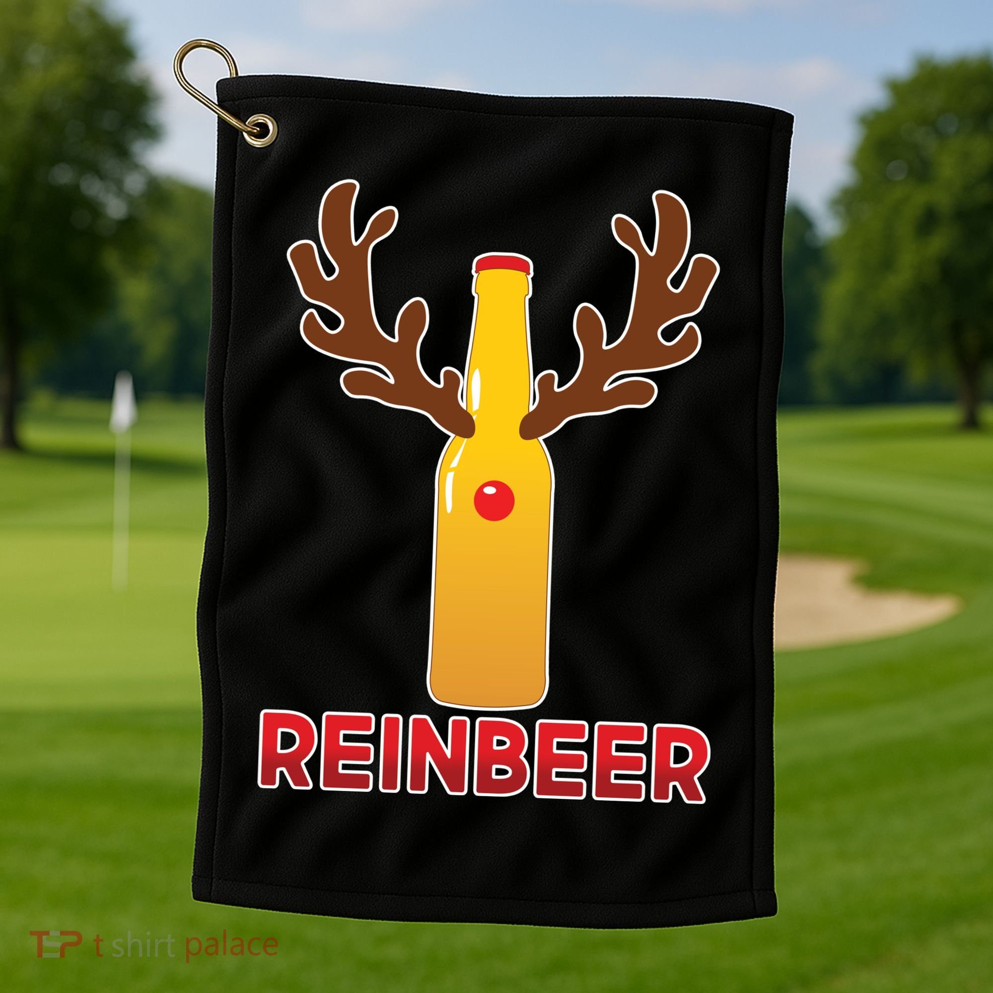 Reinbeer Funny Christmas Beer Reindeer Golf Towel