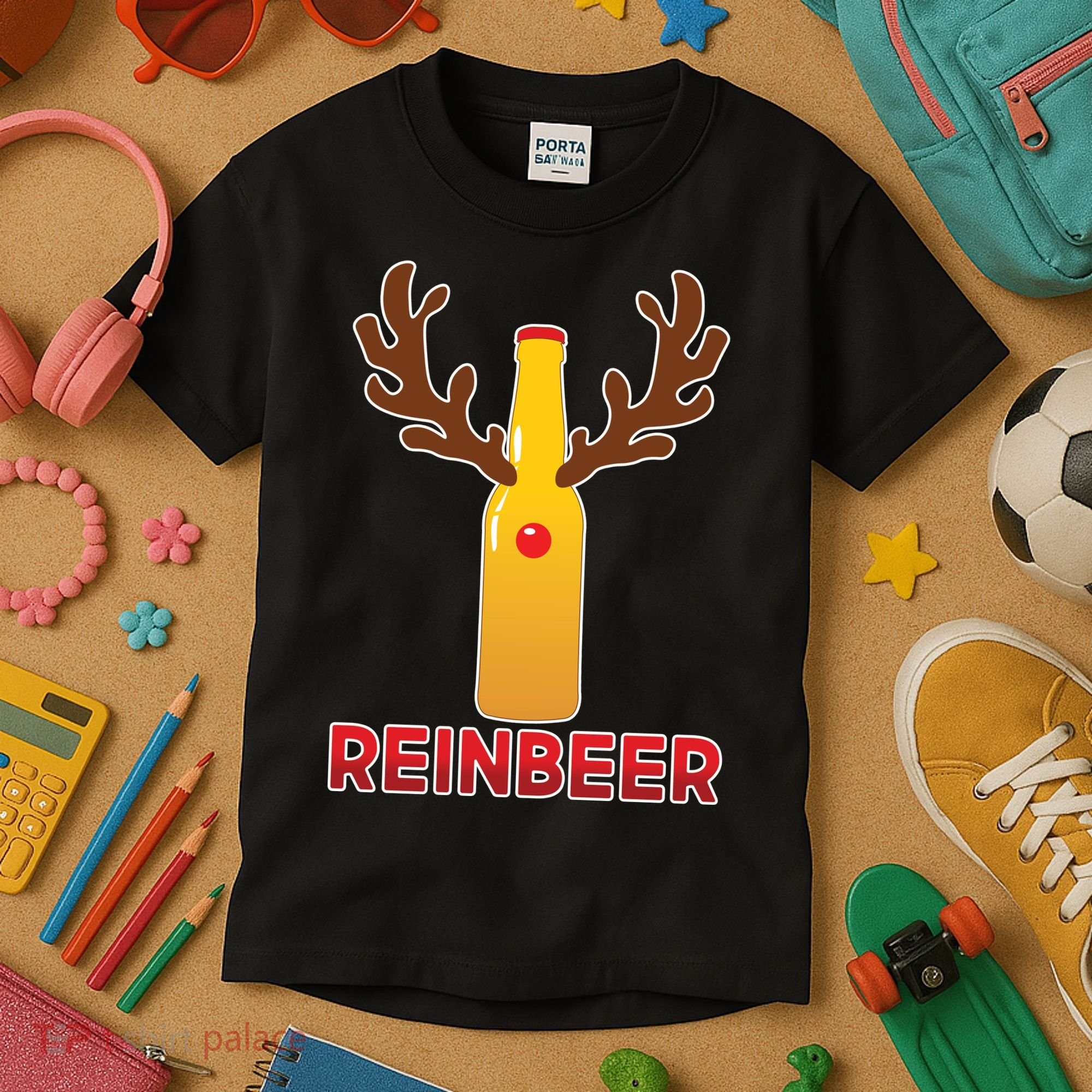 Reinbeer Funny Christmas Beer Reindeer Kids T-Shirt