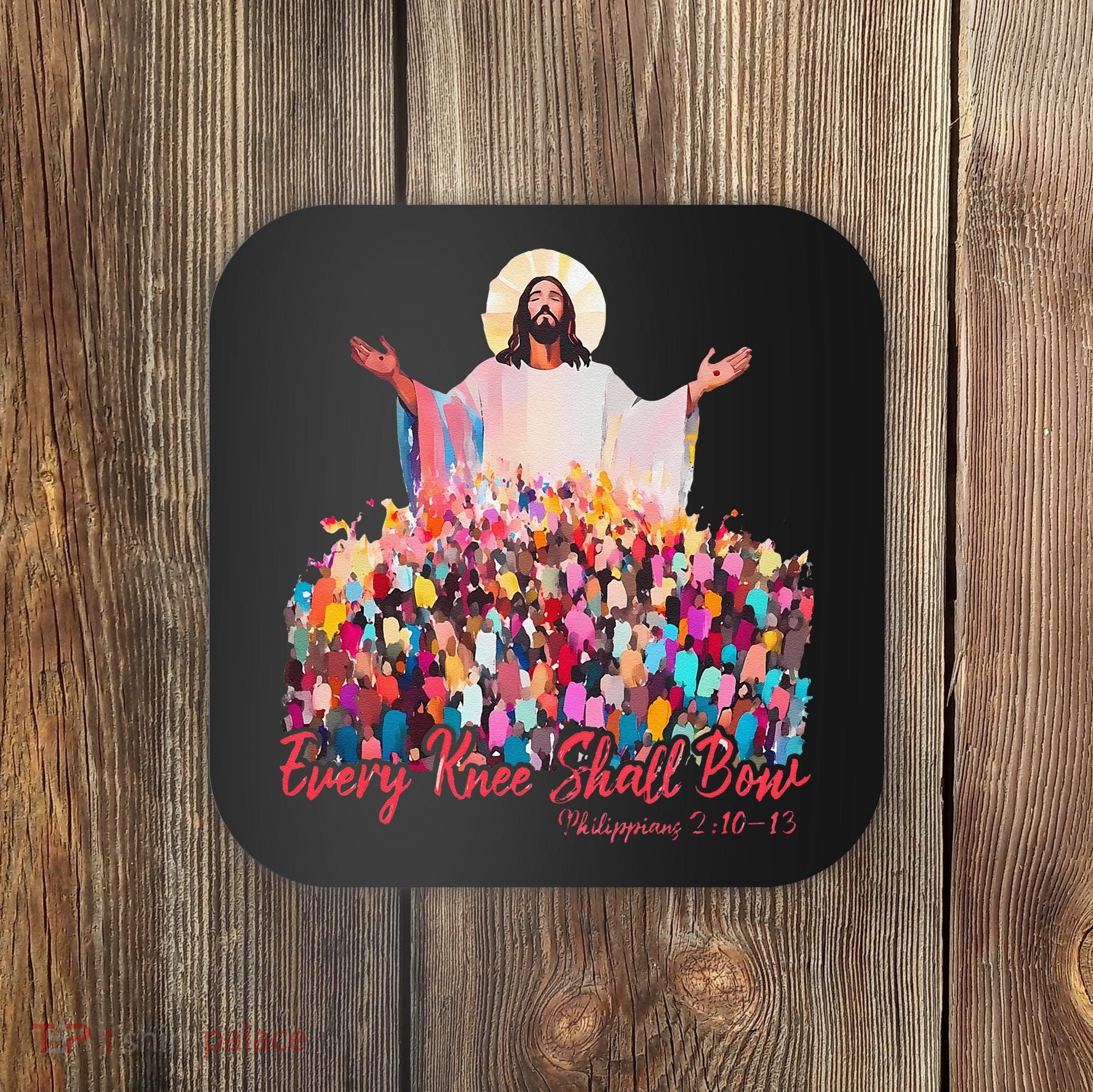 Retro Every Knee Shall Bow God Faith Jesus Christian Easter Coaster