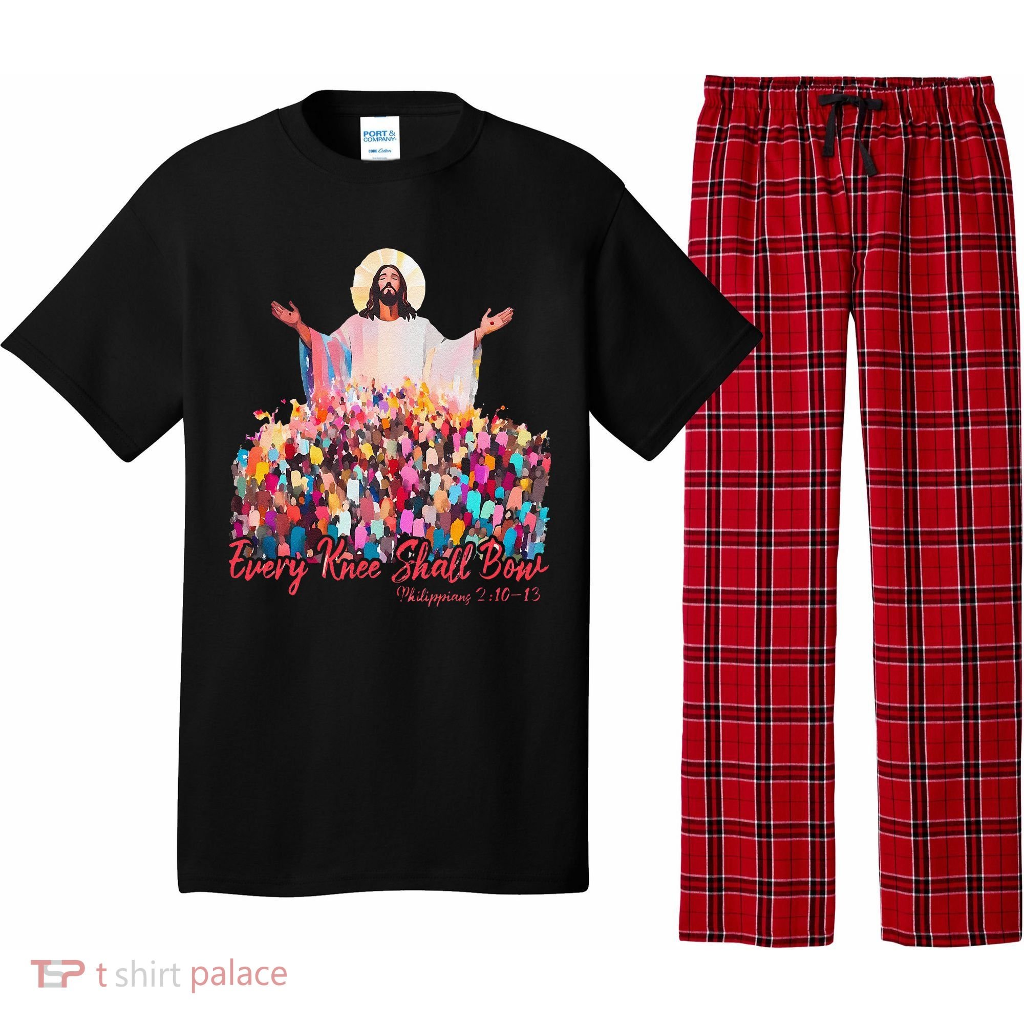 Retro Every Knee Shall Bow God Faith Jesus Christian Easter Pajama Set