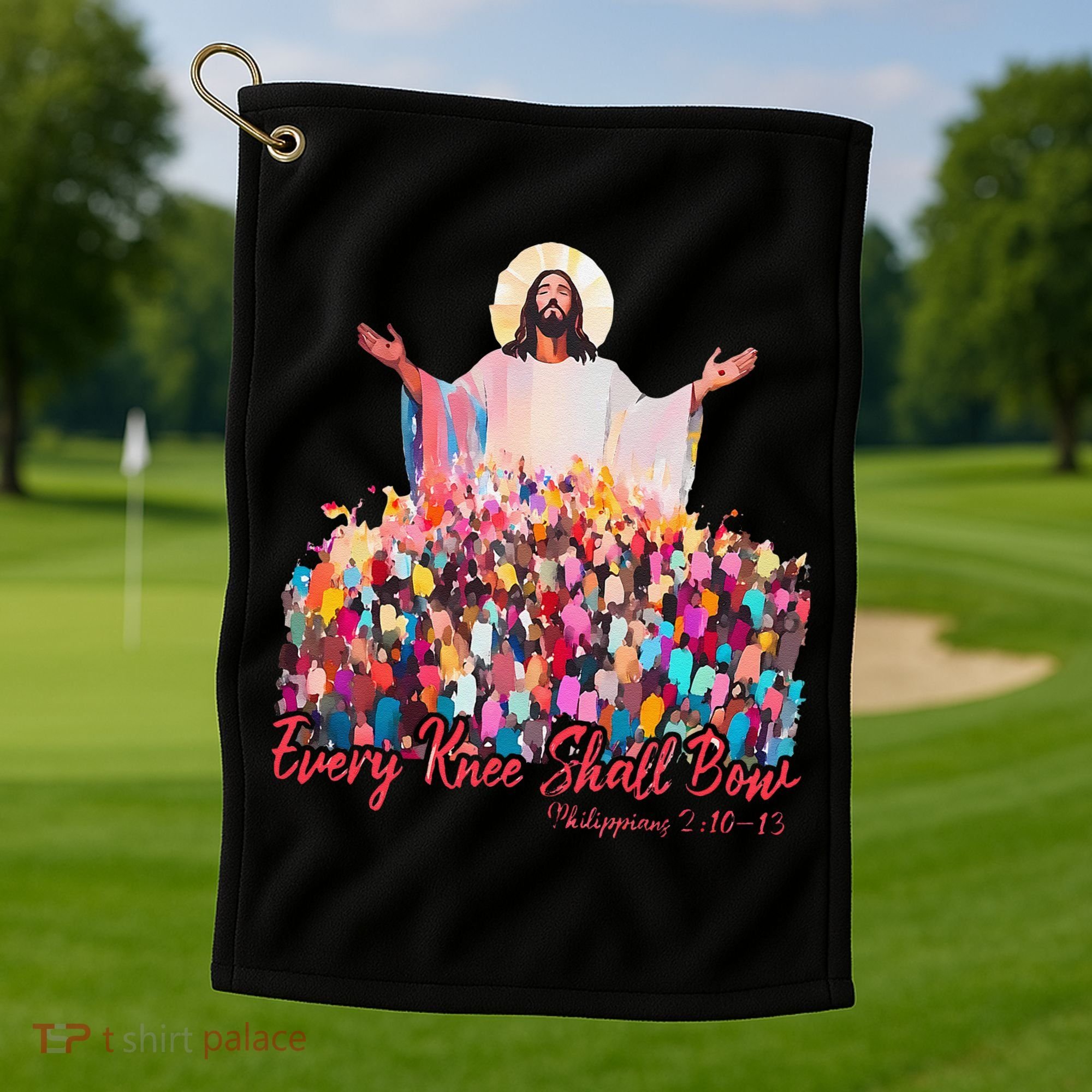 Retro Every Knee Shall Bow God Faith Jesus Christian Easter Golf Towel