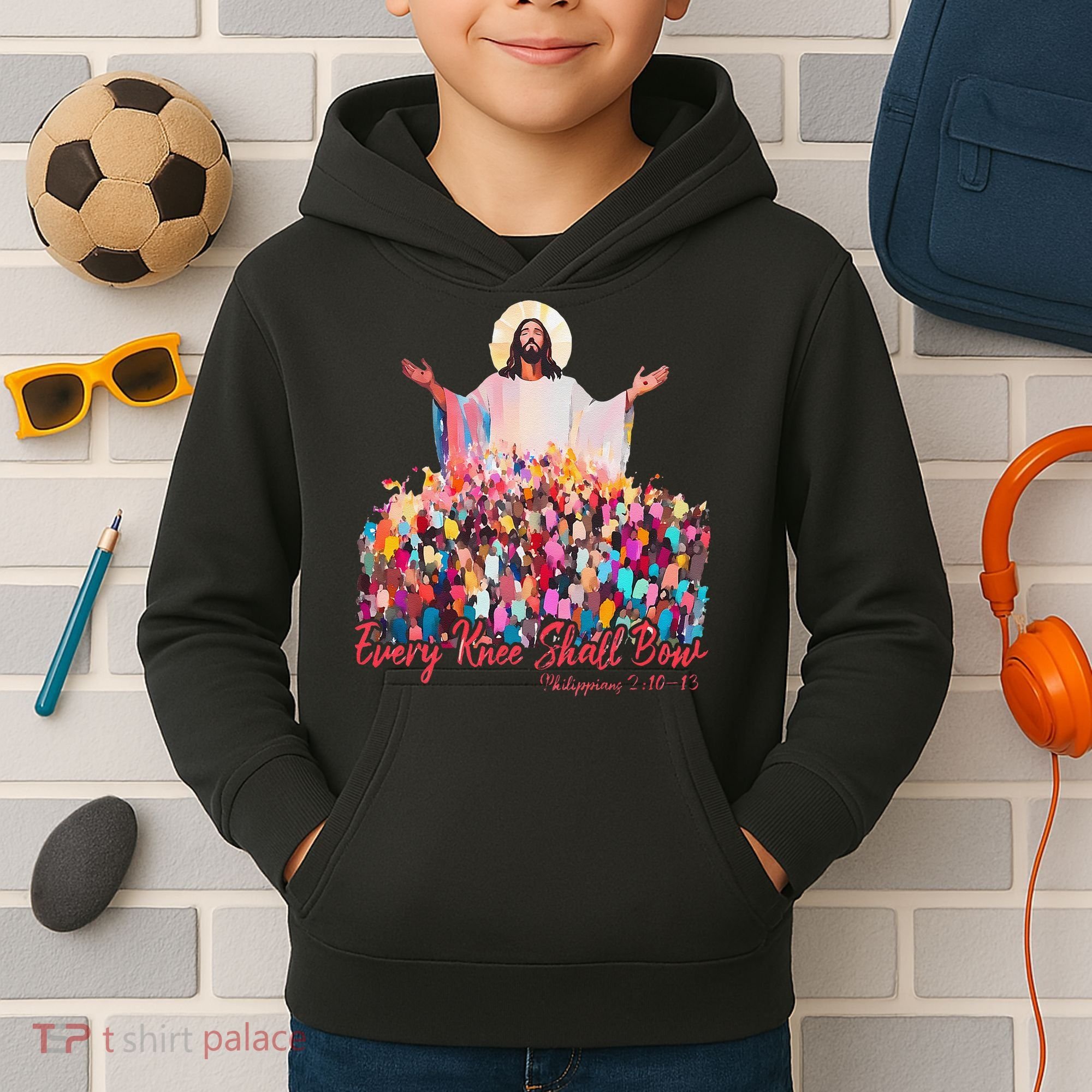 Retro Every Knee Shall Bow God Faith Jesus Christian Easter Kids Hoodie