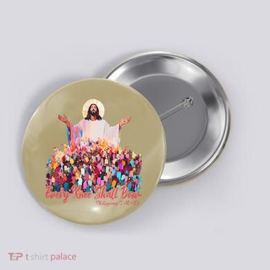 Retro Every Knee Shall Bow God Faith Jesus Christian Easter Button