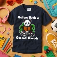 Relax With A Book Cute Panda Kids T-Shirt thumb 3