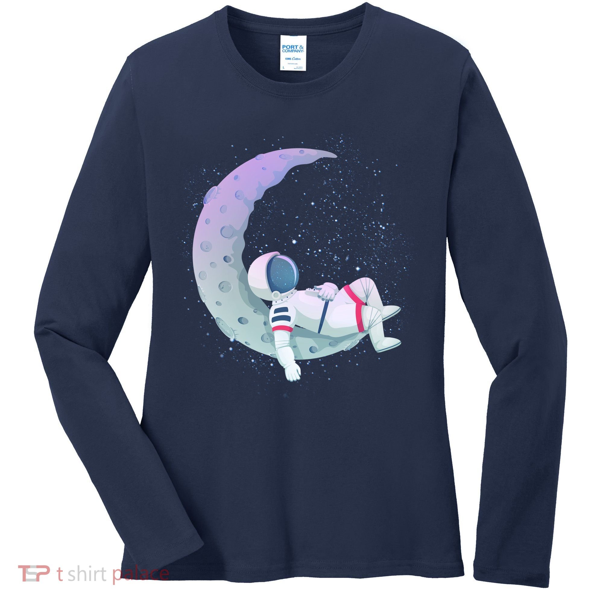 Relaxing Astronaut On The Moon Women's Long Sleeve Shirt