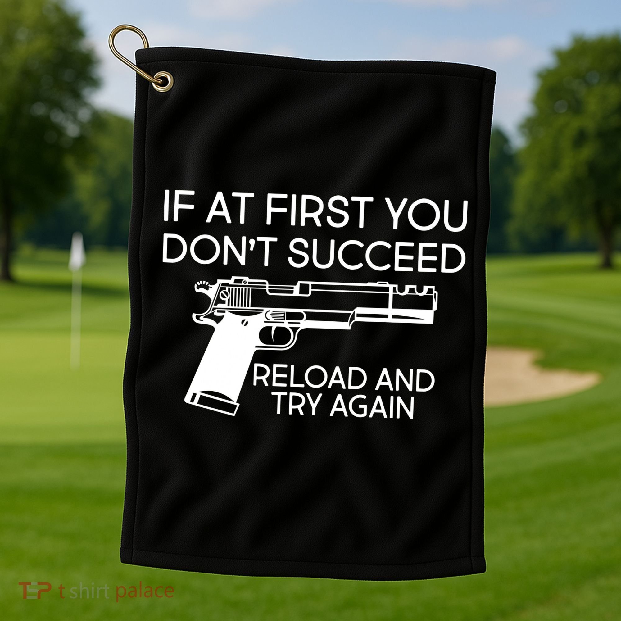 Reload and Try Again Funny Gun Golf Towel