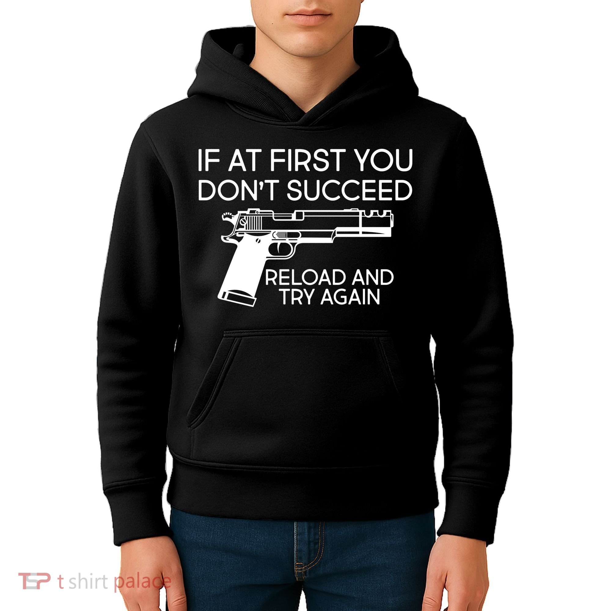 Reload and Try Again Funny Gun Kids Hoodie