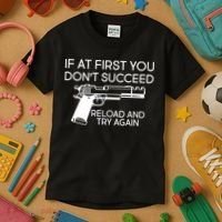 Reload and Try Again Funny Gun Kids T-Shirt thumb 3
