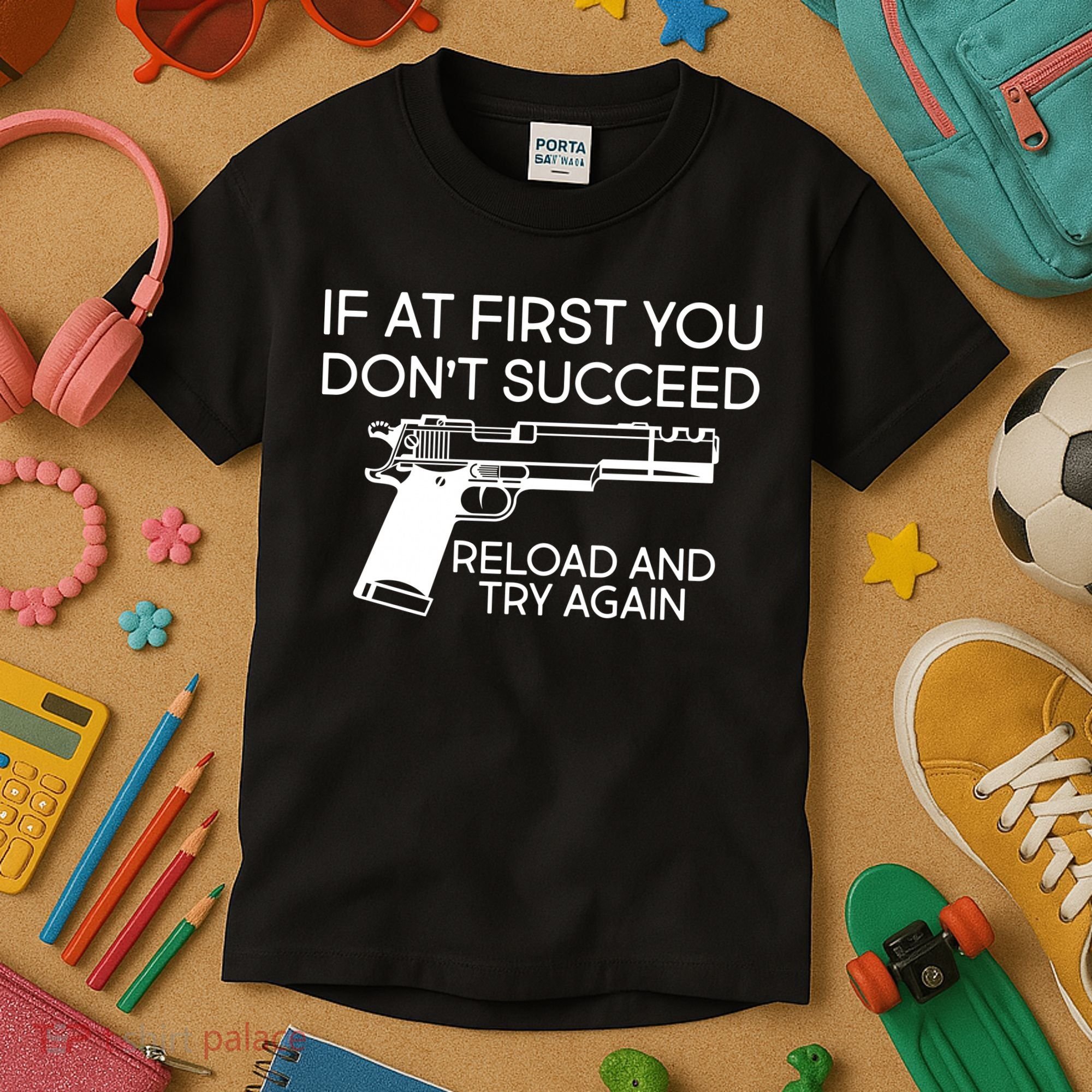 Reload and Try Again Funny Gun Kids T-Shirt