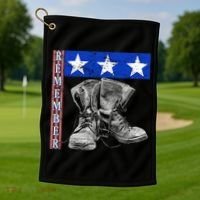 Remember Veteran Combat Boots Golf Towel thumb 1