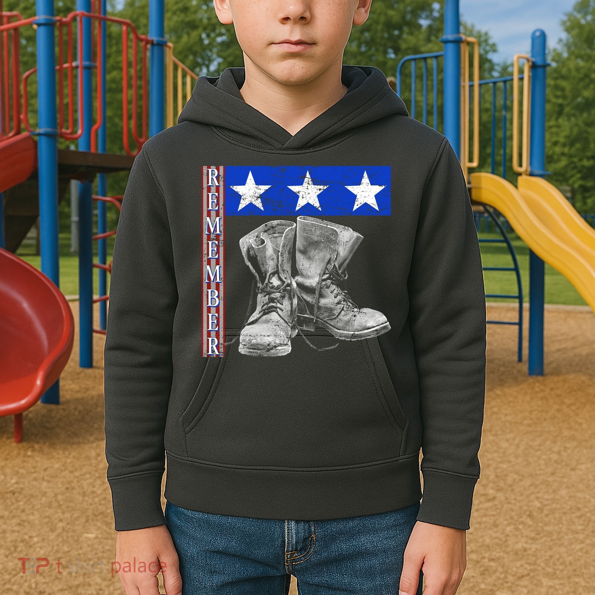 Remember Veteran Combat Boots Kids Hoodie