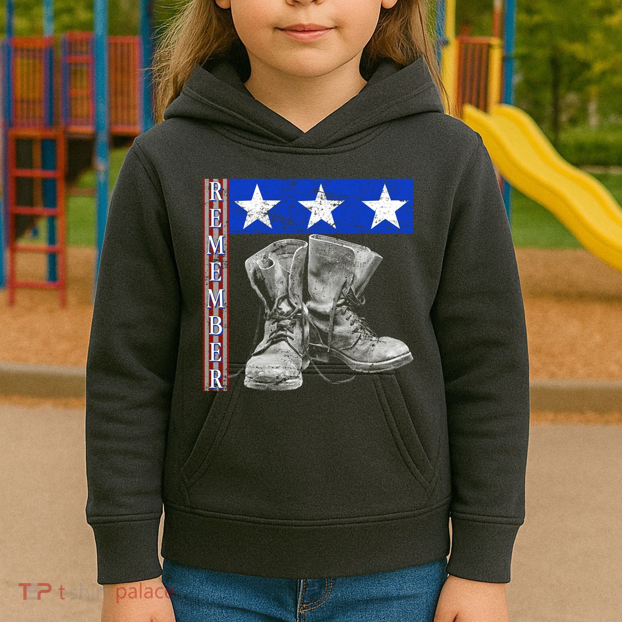 Remember Veteran Combat Boots Kids Hoodie