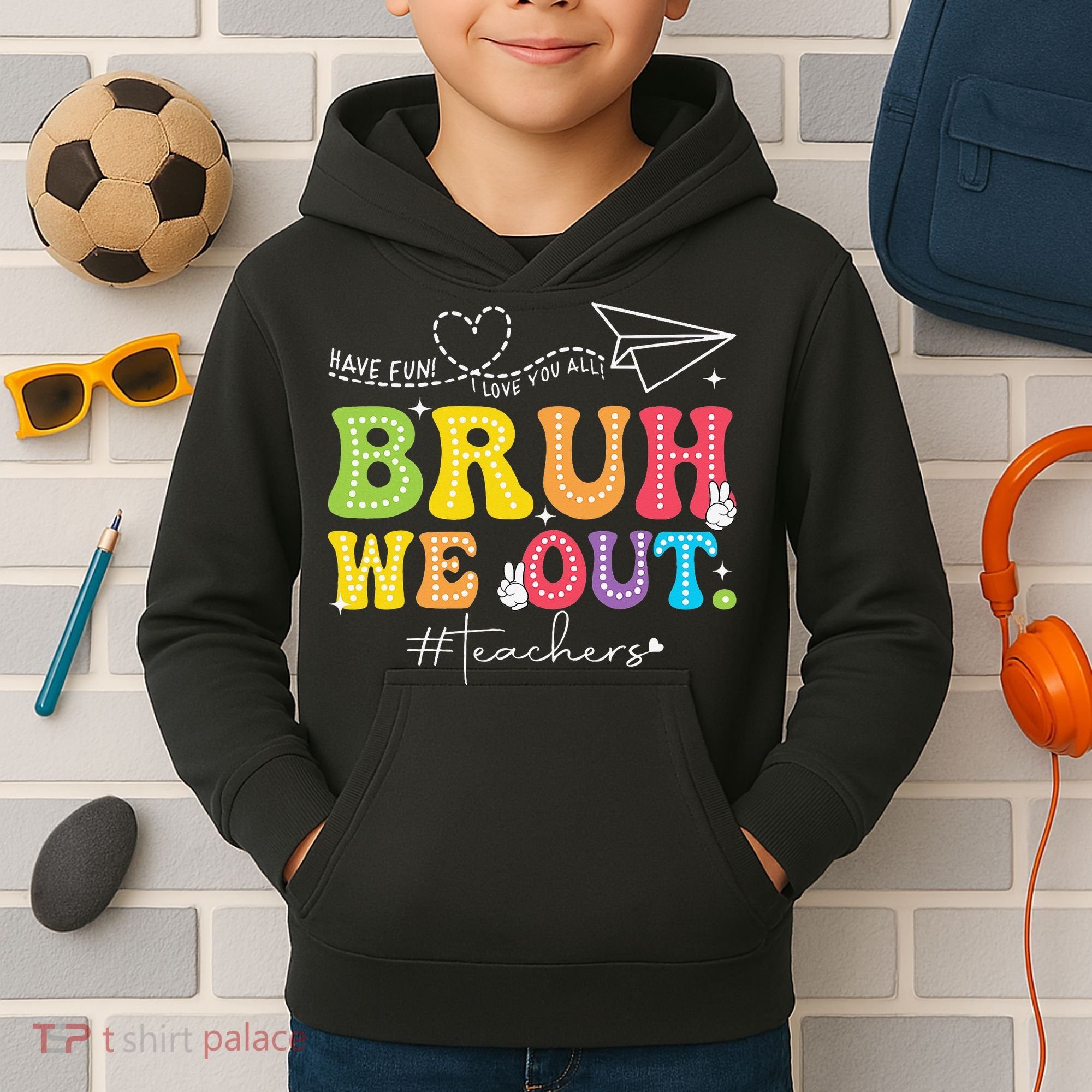 Retro End Of School Year Teacher Summer Bruh We Out Kids Hoodie