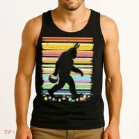 Retro Easter Outfit Pajamas Bigfoot Sasquatch Easter Gift Tank Top thumb 3