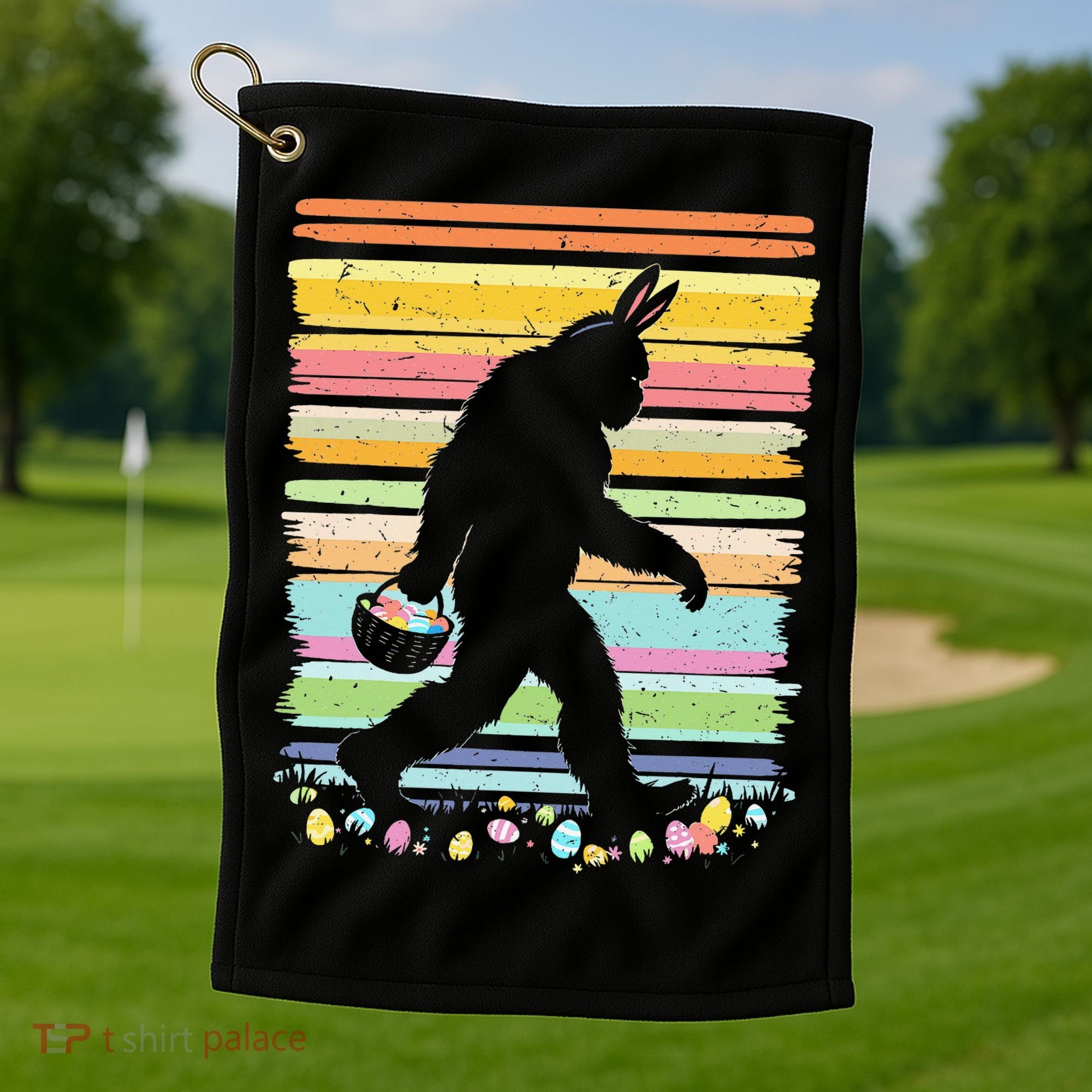 Retro Easter Outfit Pajamas Bigfoot Sasquatch Easter Gift Golf Towel