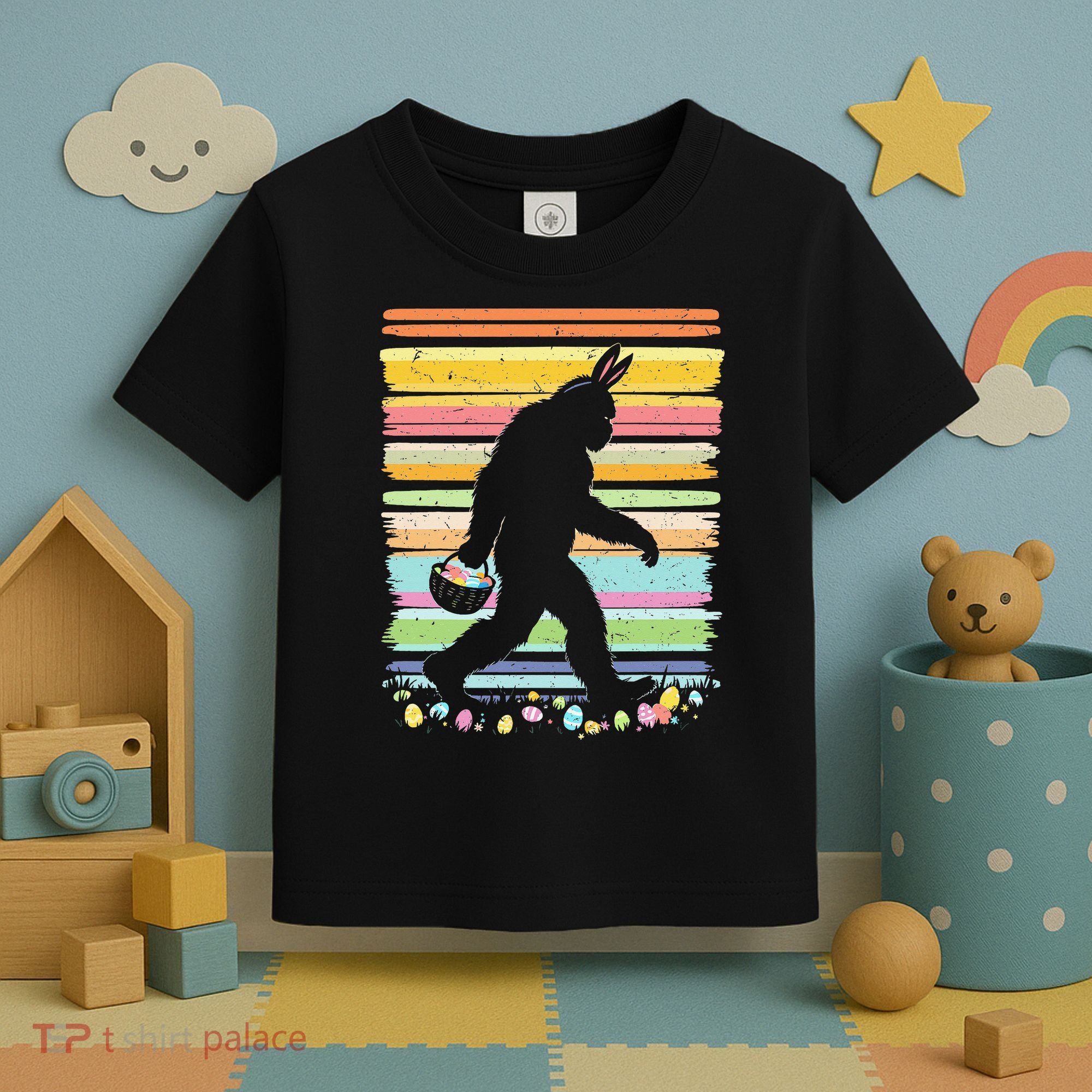 Retro Easter Outfit Pajamas Bigfoot Sasquatch Easter Gift Toddler T-Shirt