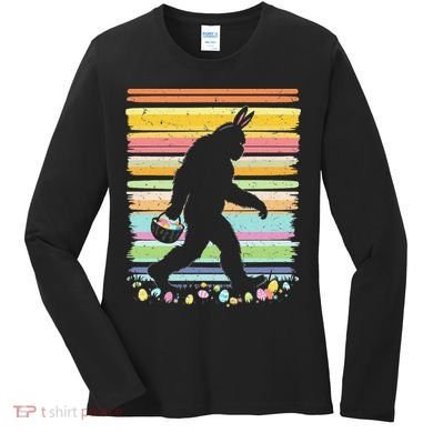 Retro Easter Outfit Pajamas Bigfoot Sasquatch Easter Gift Women's Long Sleeve Shirt