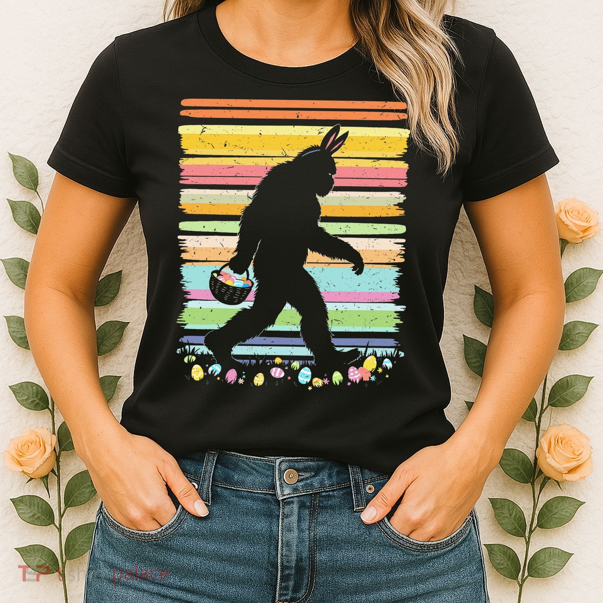 Retro Easter Outfit Pajamas Bigfoot Sasquatch Easter Gift Women's T-Shirt