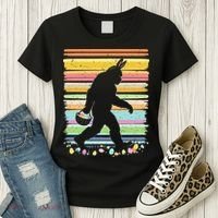 Retro Easter Outfit Pajamas Bigfoot Sasquatch Easter Gift Women's T-Shirt thumb 3
