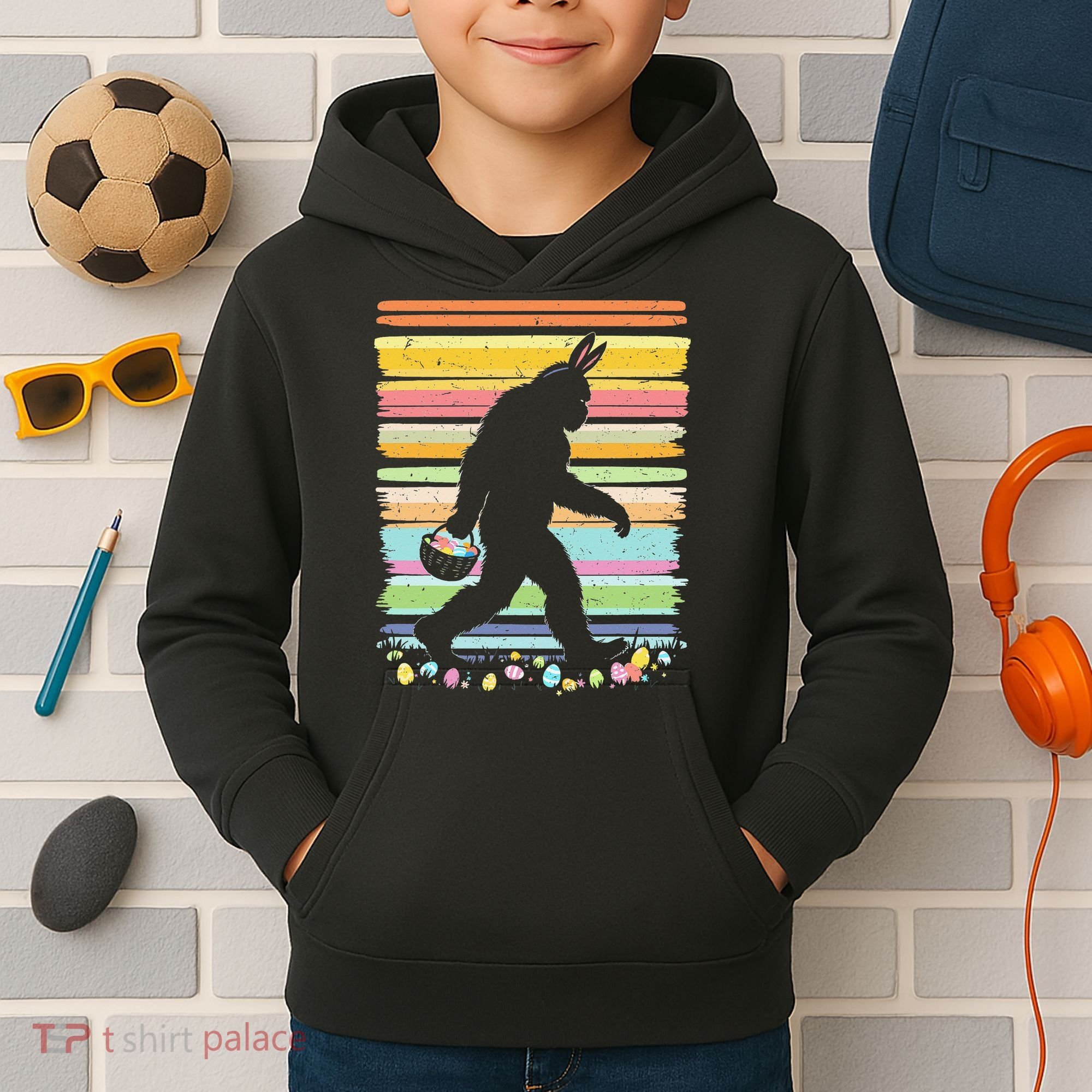 Retro Easter Outfit Pajamas Bigfoot Sasquatch Easter Gift Kids Hoodie