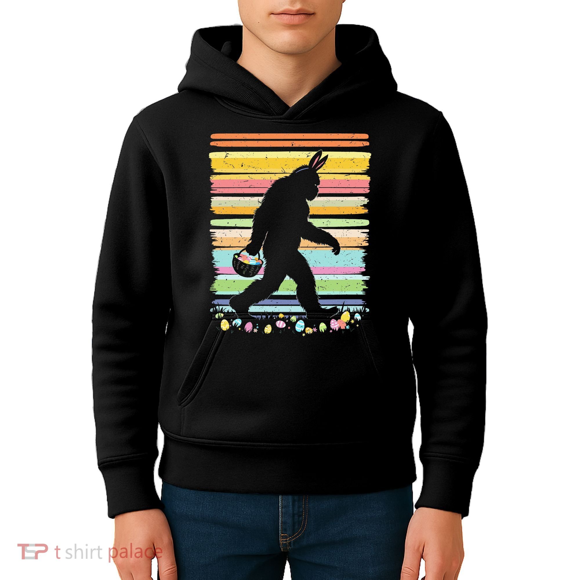 Retro Easter Outfit Pajamas Bigfoot Sasquatch Easter Gift Kids Hoodie