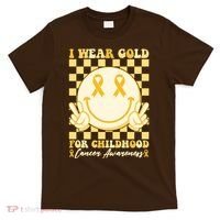 Retro Emoji Smiley I Wear Gold For Childhood Cancer Awareness T-Shirt thumb 0