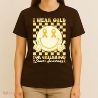 Retro Emoji Smiley I Wear Gold For Childhood Cancer Awareness T-Shirt thumb 4
