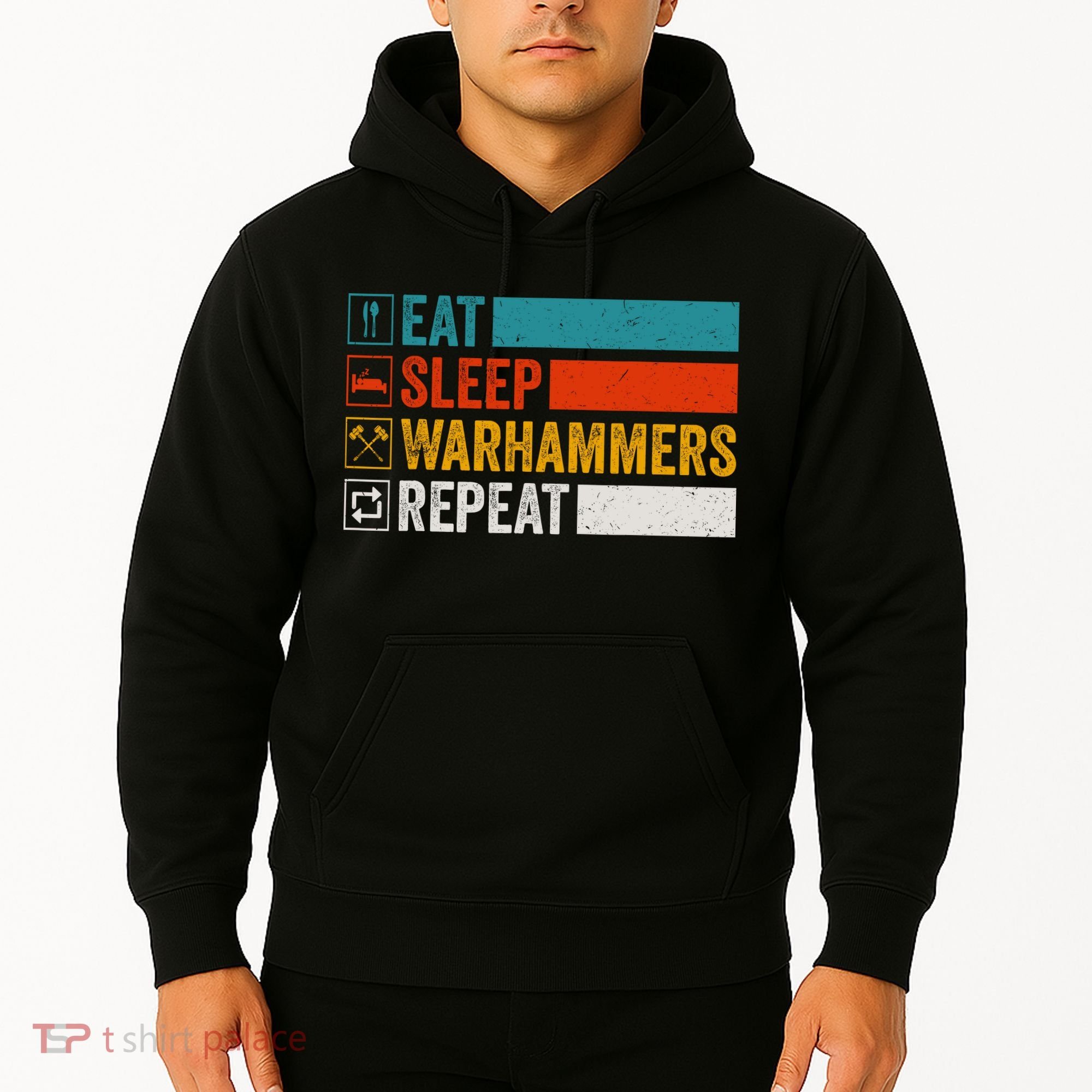 Retro Eat Sleep Warhammers Repeat Funny Gamer Video Gaming Hoodie