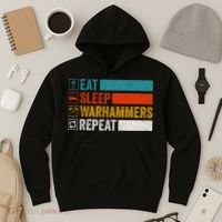 Retro Eat Sleep Warhammers Repeat Funny Gamer Video Gaming Hoodie thumb 3