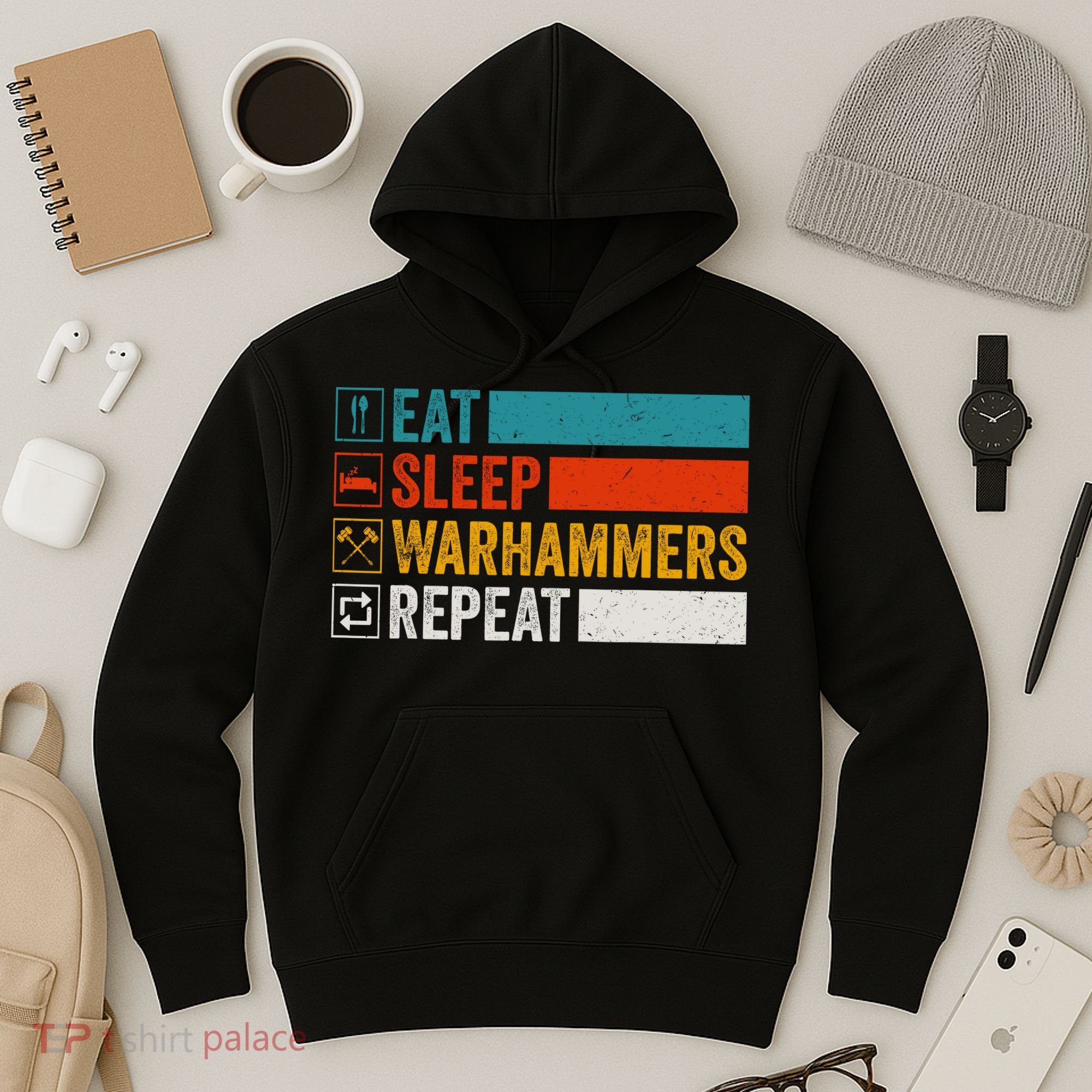 Retro Eat Sleep Warhammers Repeat Funny Gamer Video Gaming Hoodie