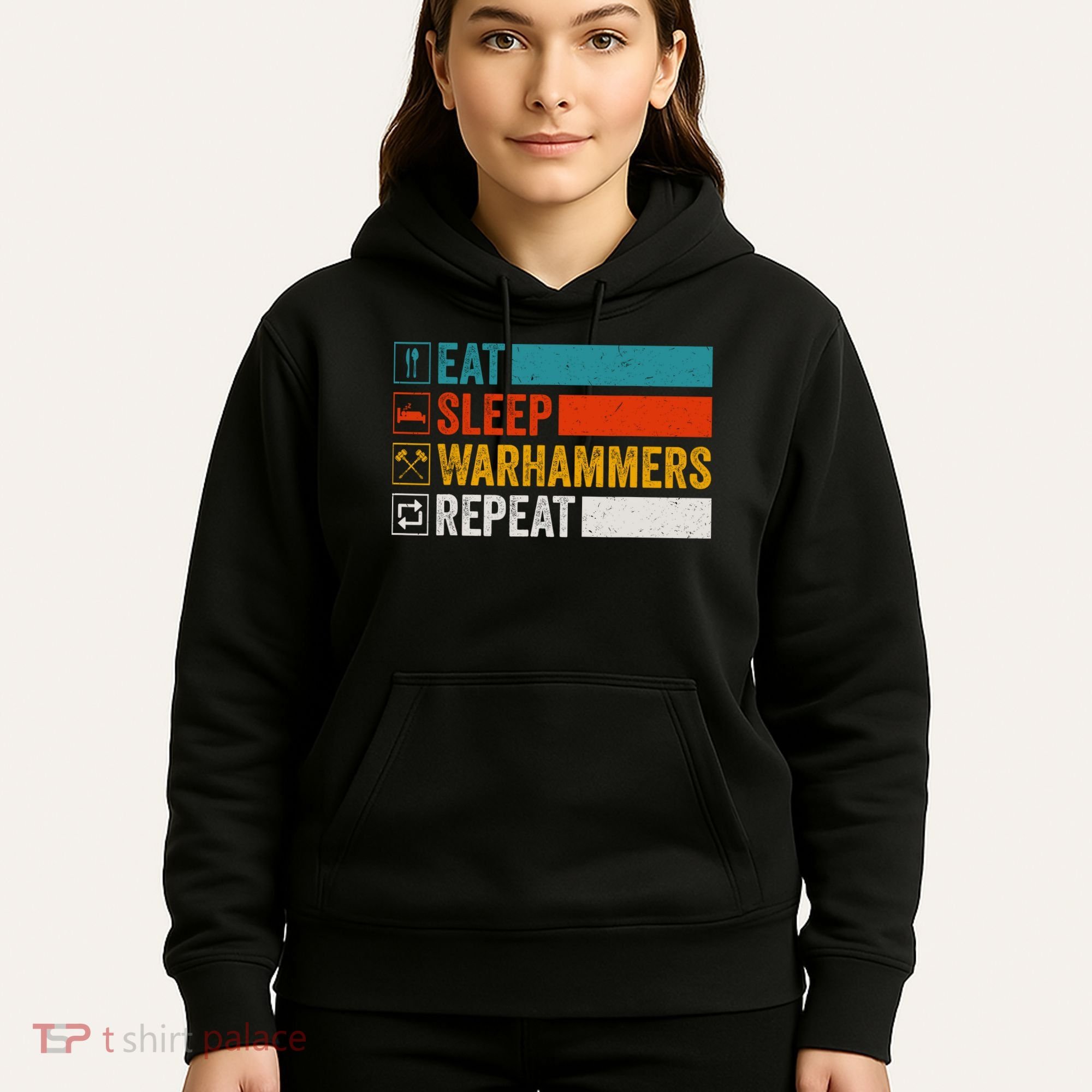 Retro Eat Sleep Warhammers Repeat Funny Gamer Video Gaming Hoodie