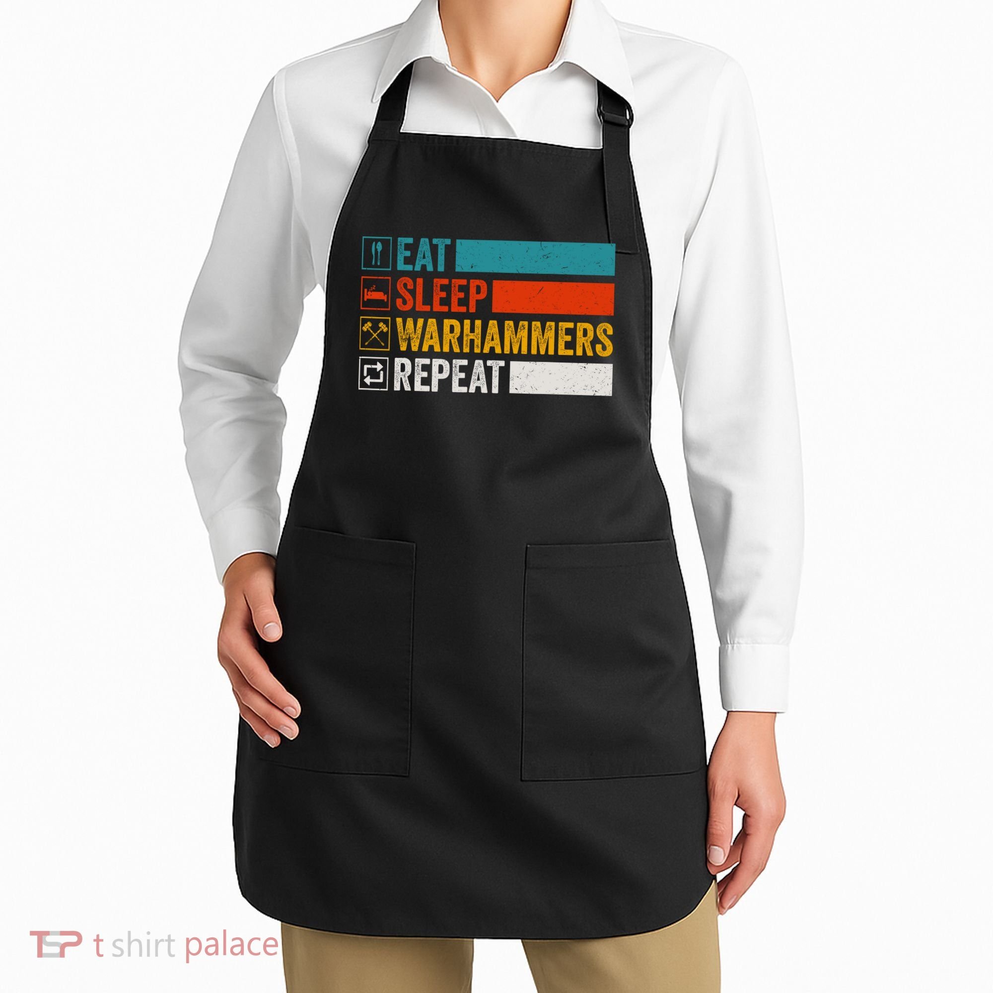 Retro Eat Sleep Warhammers Repeat Funny Gamer Video Gaming Apron